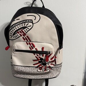 Coach Black and White Backpack with Red Accents